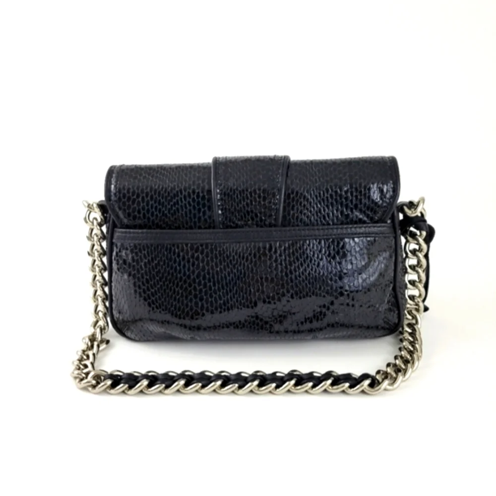 Brighton Collection Croc Embossed  Silver  Chain Strap Leather Shoulder  Bag